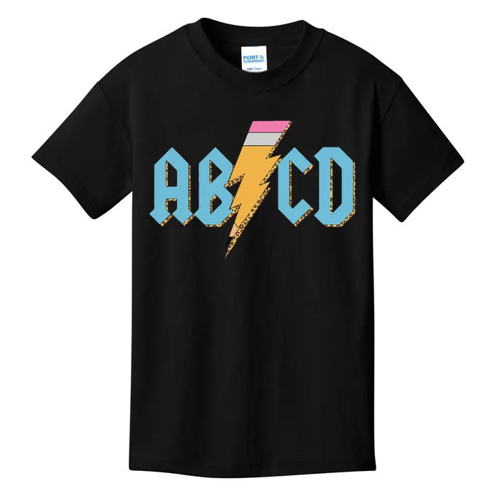 ABCD Pencil Lightning Rockn Roll Teacher Back To School Kids T-Shirt