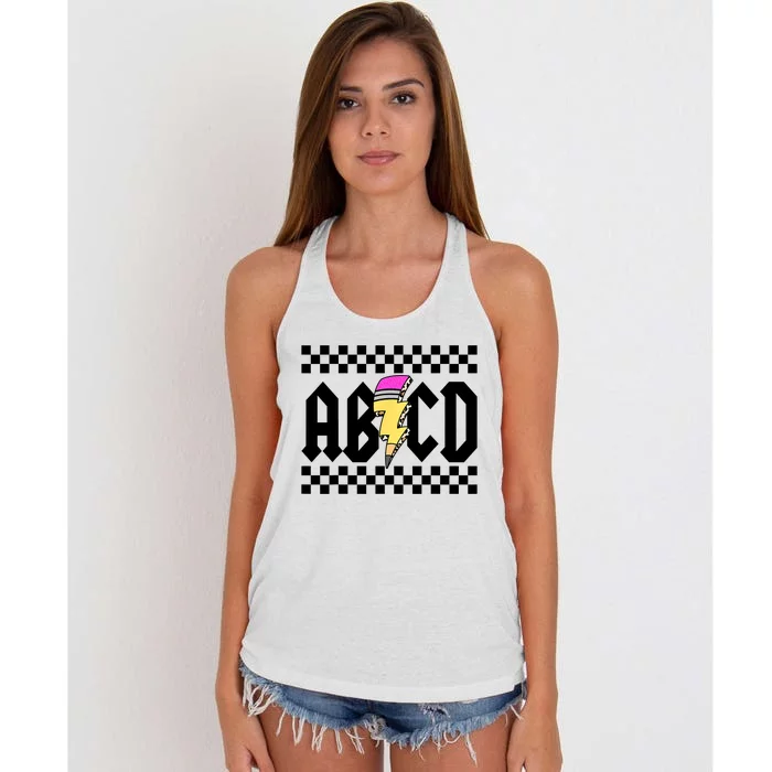 ABCD Pencil Lightning Bolt Back To School Teachers Kids Rock Women's Knotted Racerback Tank