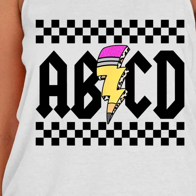 ABCD Pencil Lightning Bolt Back To School Teachers Kids Rock Women's Knotted Racerback Tank