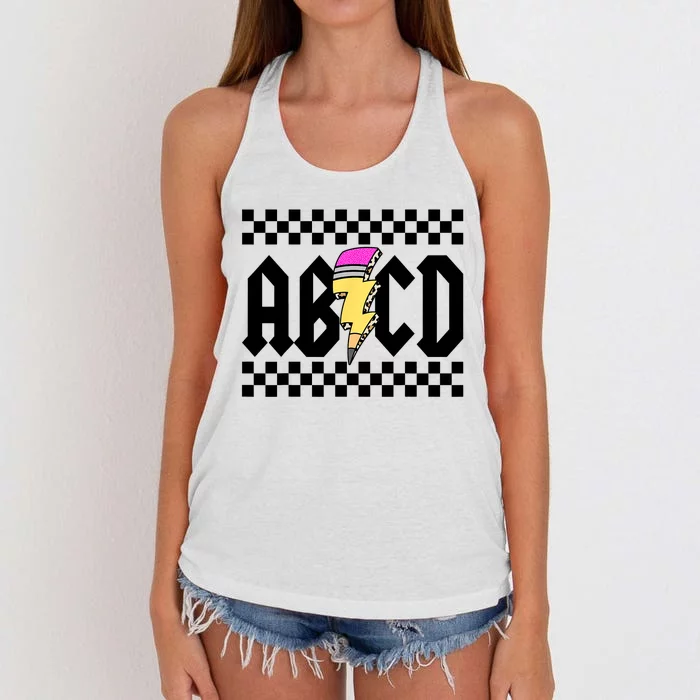 ABCD Pencil Lightning Bolt Back To School Teachers Kids Rock Women's Knotted Racerback Tank