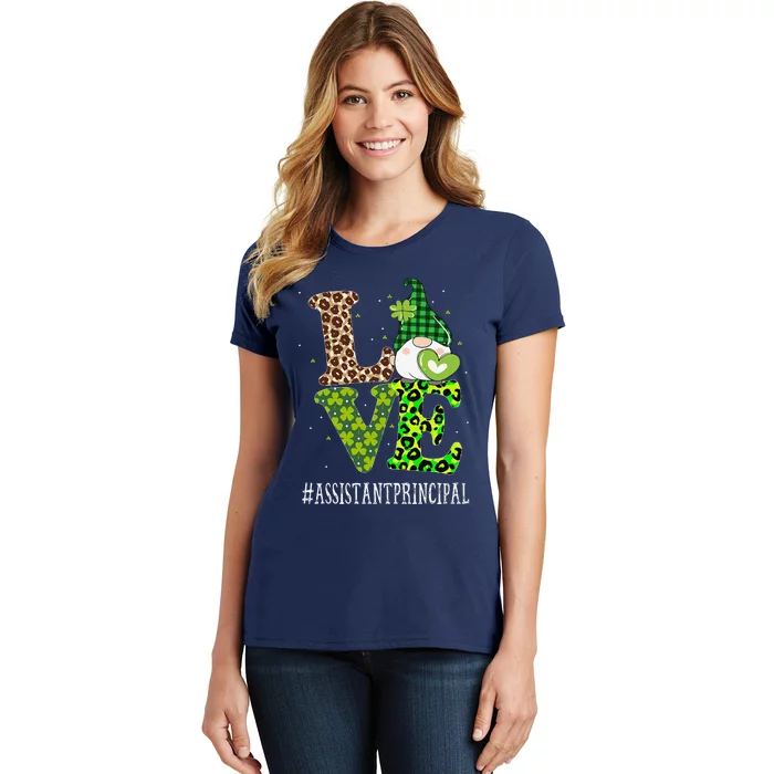 Assistant Principal Love St Patricks Day Gnome Leopard Women's T-Shirt