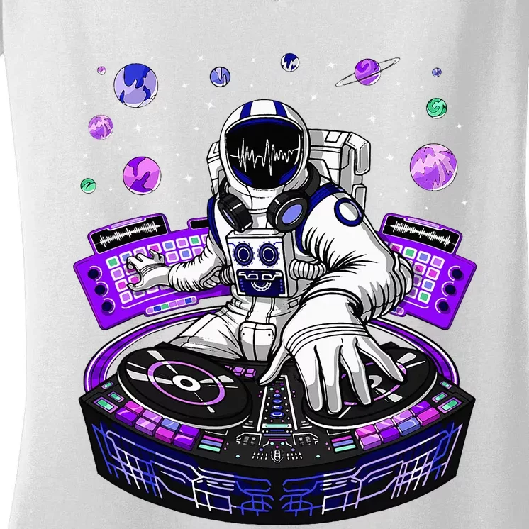 Astronaut Psychedelic Music Dj Psytrance Techno Edm Festival Women's V-Neck T-Shirt