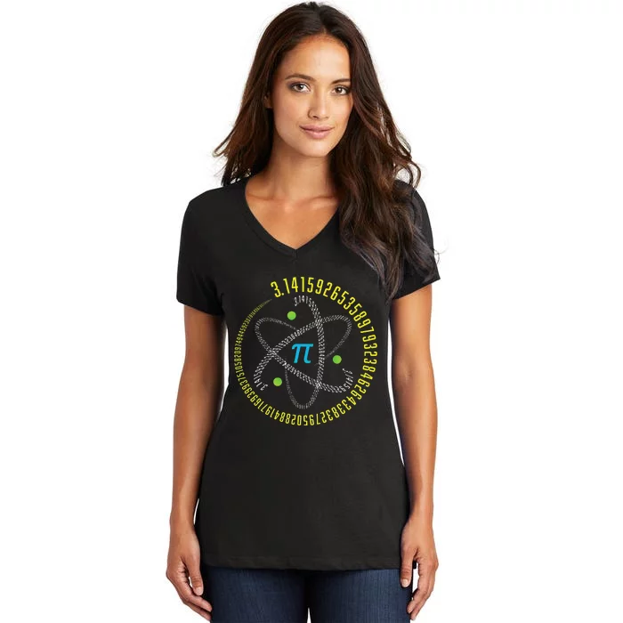 Atom Pi Math Science STEM Gift 3.14 Pi Day Women's V-Neck T-Shirt