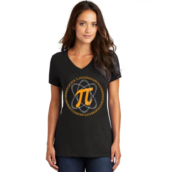 Atom PI Math Geek Science Lover Pi Day Women's V-Neck T-Shirt