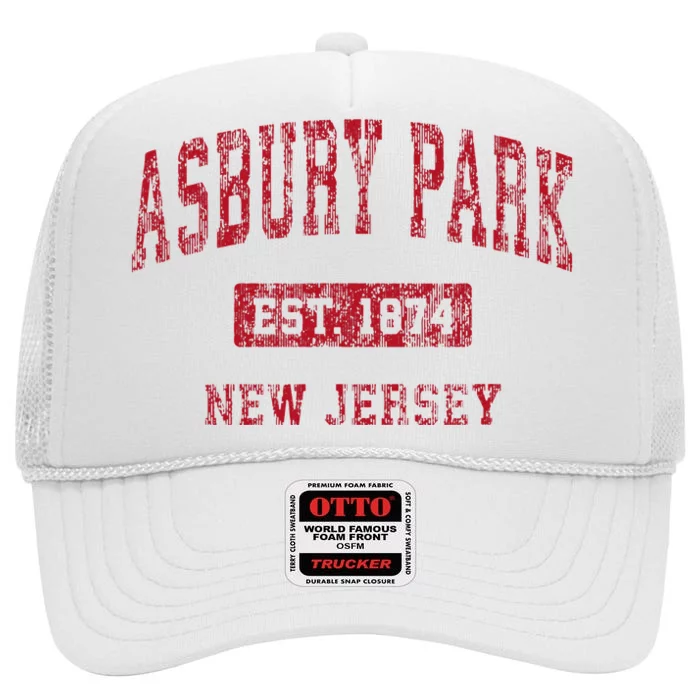 Asbury Park New Jersey Nj Vintage Sports High Crown Mesh Trucker Hat