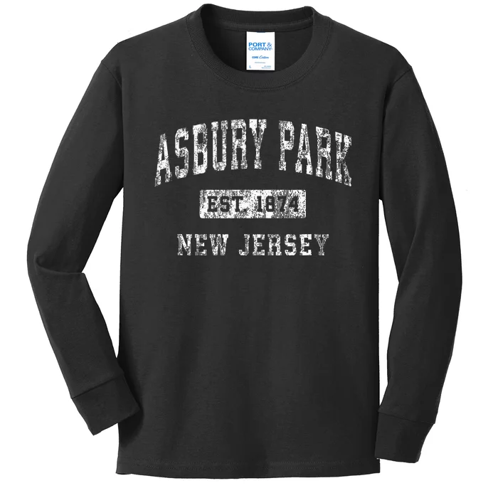 Asbury Park New Jersey NJ Vintage Established Sports Design Kids Long Sleeve Shirt