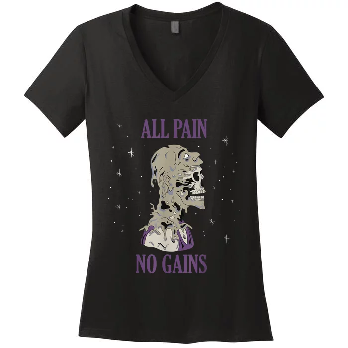 All Pain No Gains Weightlifting Gym Training Powerlifting Women's V-Neck T-Shirt