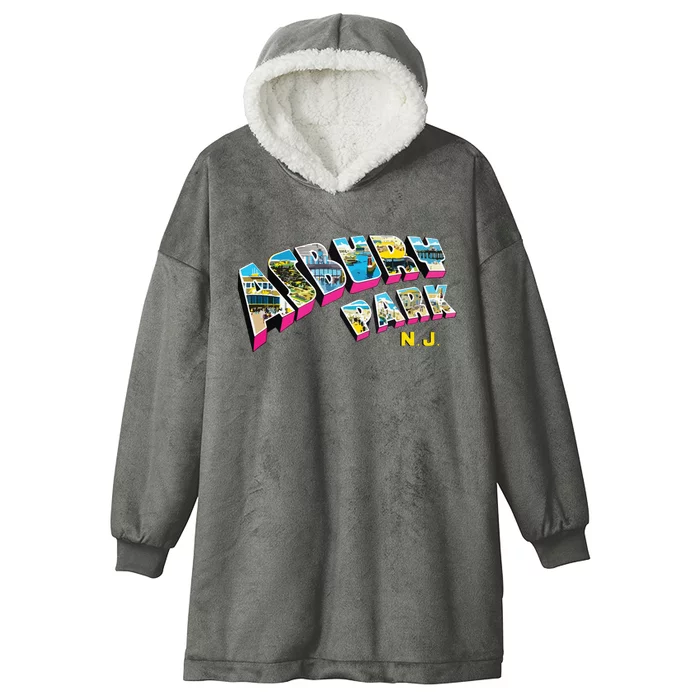 Asbury Park Nj Retro New Jersey Souvenir Hooded Wearable Blanket