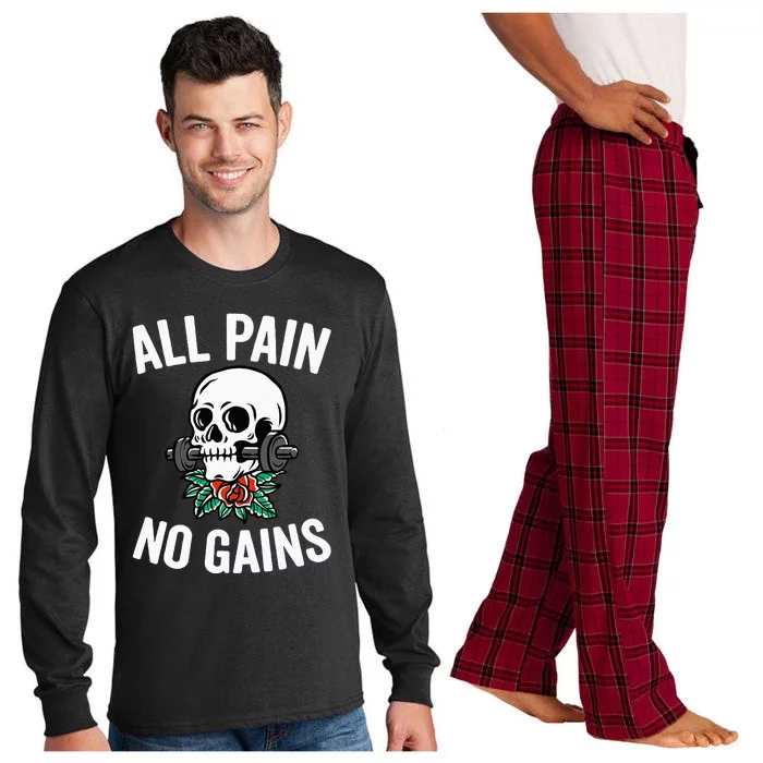 All Pain No Gains Funny Gym Fitness Workout Bodybuilding Long Sleeve Pajama Set