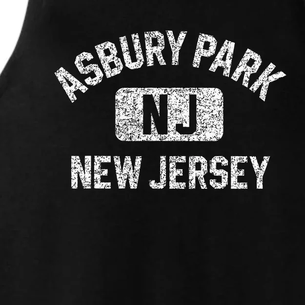 Asbury Park NJ New Jersey Gym Style Distressed White Print Ladies Tri-Blend Wicking Tank