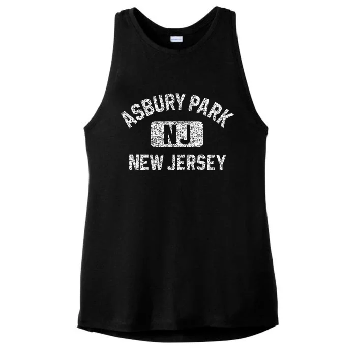 Asbury Park NJ New Jersey Gym Style Distressed White Print Ladies Tri-Blend Wicking Tank