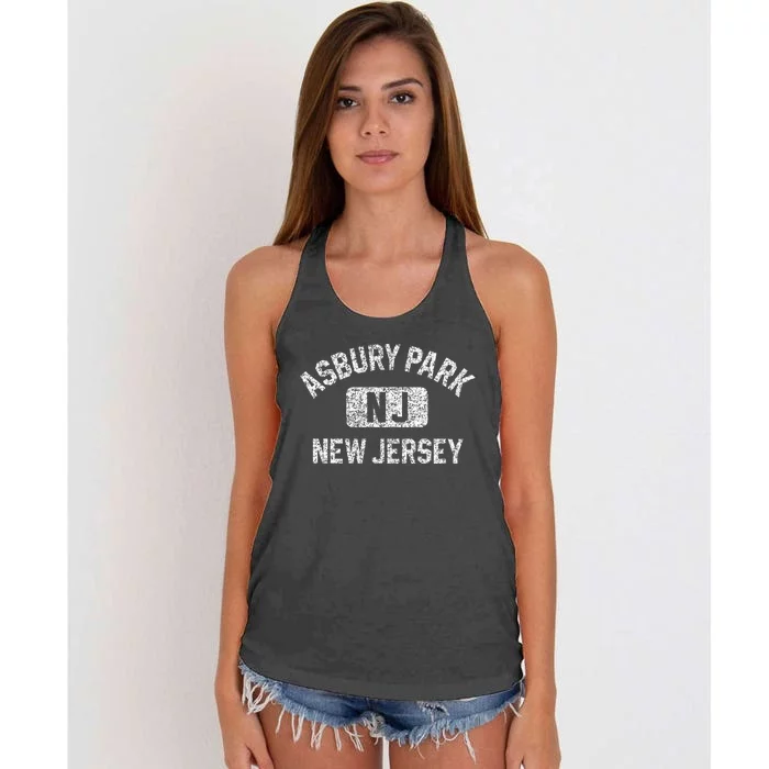 Asbury Park NJ New Jersey Gym Style Distressed White Print Women's Knotted Racerback Tank