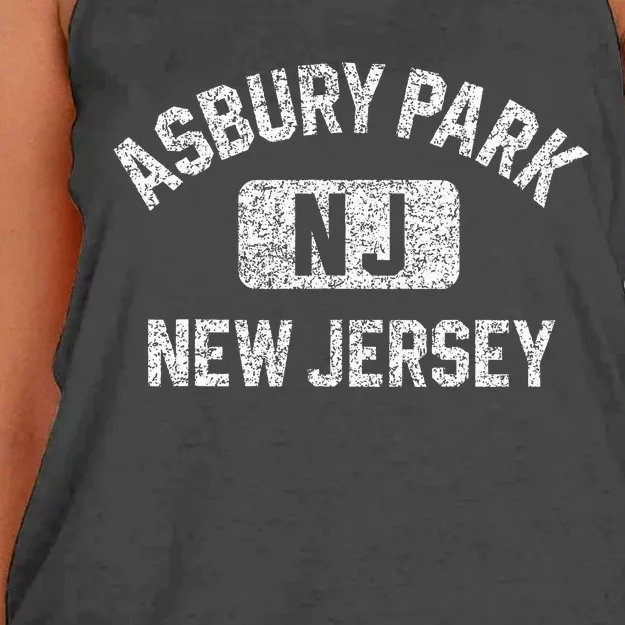 Asbury Park NJ New Jersey Gym Style Distressed White Print Women's Knotted Racerback Tank