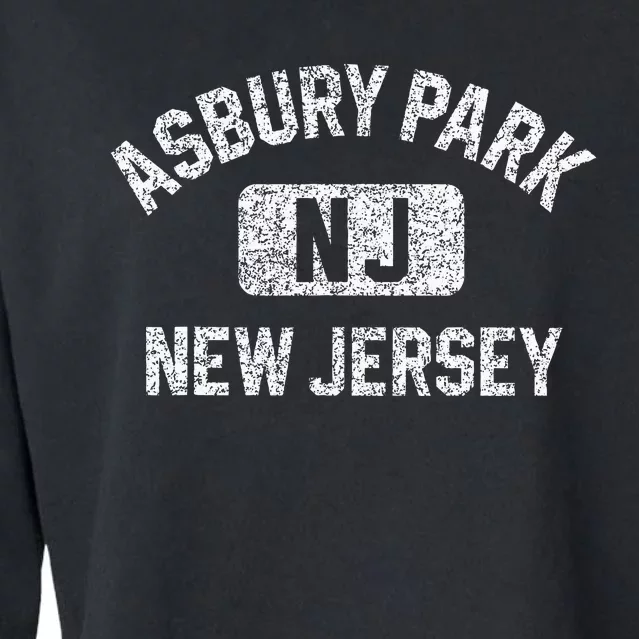 Asbury Park NJ New Jersey Gym Style Distressed White Print Cropped Pullover Crew