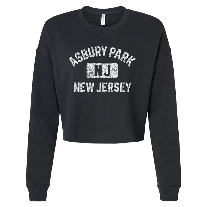 Asbury Park NJ New Jersey Gym Style Distressed White Print Cropped Pullover Crew