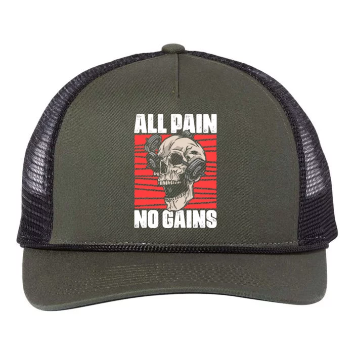 All Pain No Gains Fitness Gym Slogans For Bodybuilders Cute Gift Retro Rope Trucker Hat Cap