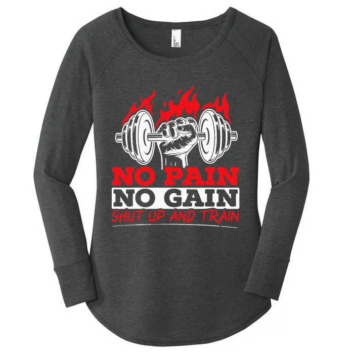 All Pain No Gains Gym Weightlifting Bodybuilding Fitness Women's Perfect Tri Tunic Long Sleeve Shirt