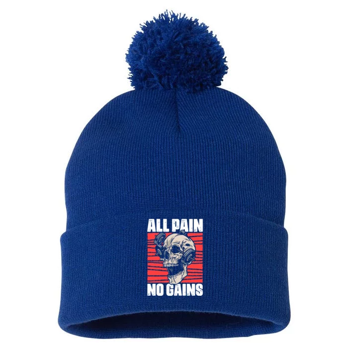 All Pain No Gains Fitness Gym Slogans For Bodybuilders Gift Pom Pom 12in Knit Beanie