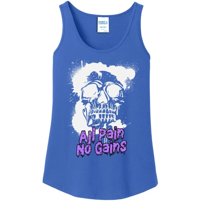 All Pain No Gains Weightlifting Powerlifting Skull Gift Ladies Essential Tank