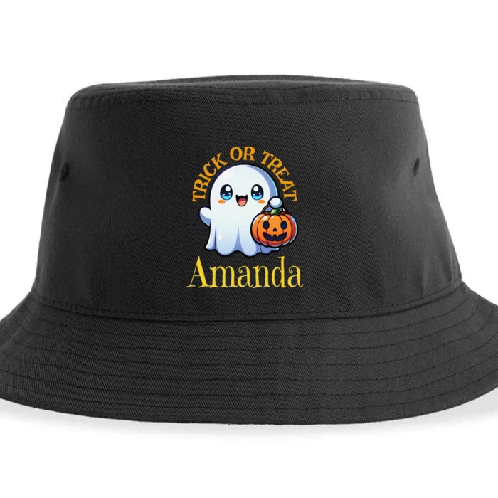 Amanda Personalized Name Cute Ghost Halloween Sustainable Bucket Hat