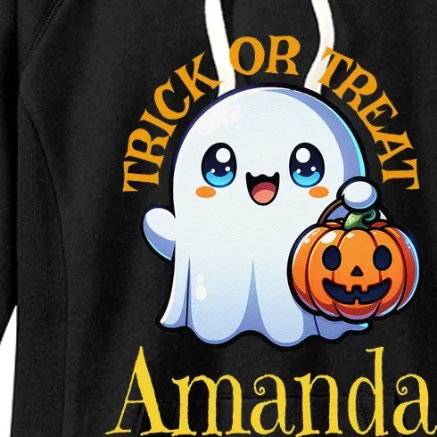 Amanda Personalized Name Cute Ghost Halloween Women's Fleece Hoodie