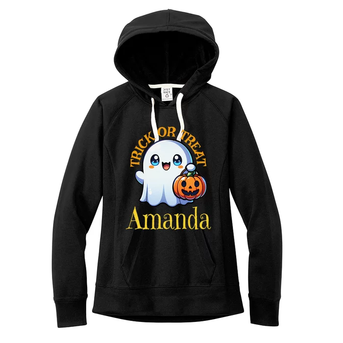 Amanda Personalized Name Cute Ghost Halloween Women's Fleece Hoodie