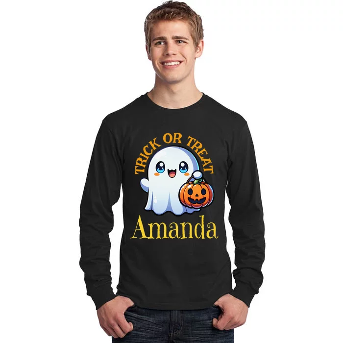 Amanda Personalized Name Cute Ghost Halloween Tall Long Sleeve T-Shirt