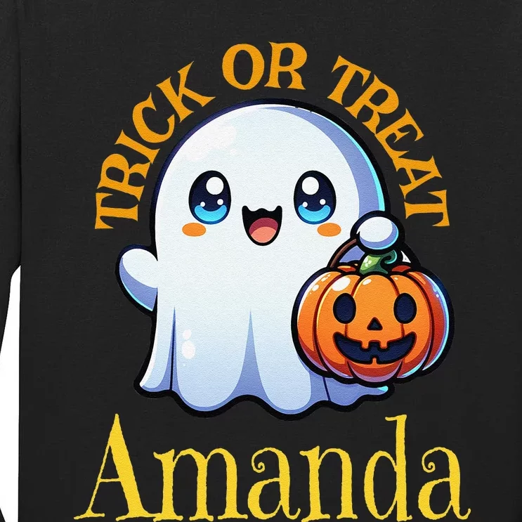 Amanda Personalized Name Cute Ghost Halloween Tall Long Sleeve T-Shirt