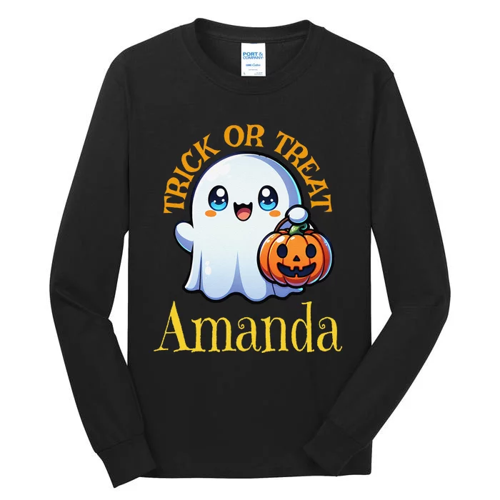 Amanda Personalized Name Cute Ghost Halloween Tall Long Sleeve T-Shirt