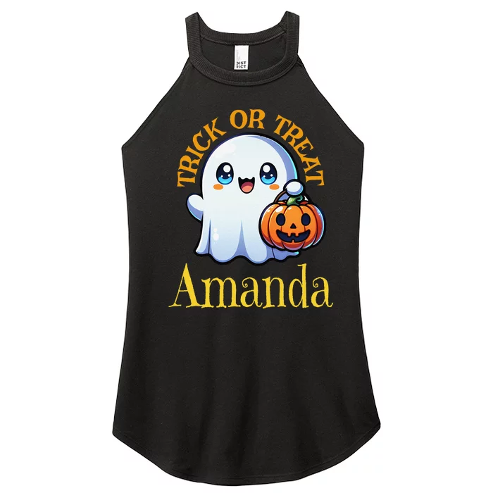 Amanda Personalized Name Cute Ghost Halloween Women’s Perfect Tri Rocker Tank