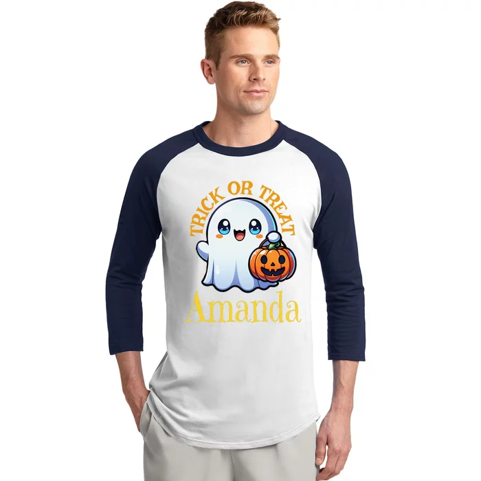 Amanda Personalized Name Cute Ghost Halloween Baseball Sleeve Shirt