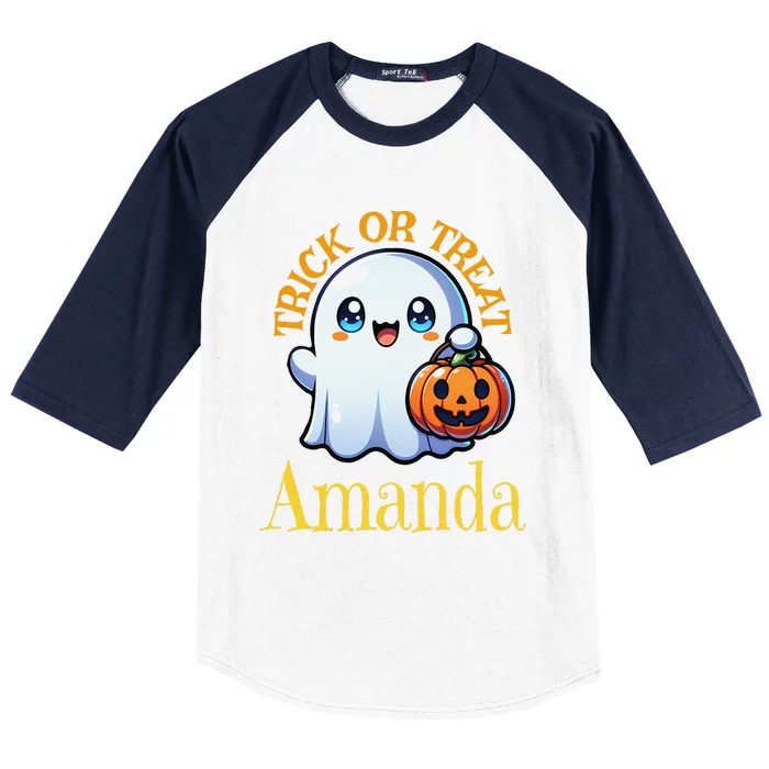 Amanda Personalized Name Cute Ghost Halloween Baseball Sleeve Shirt