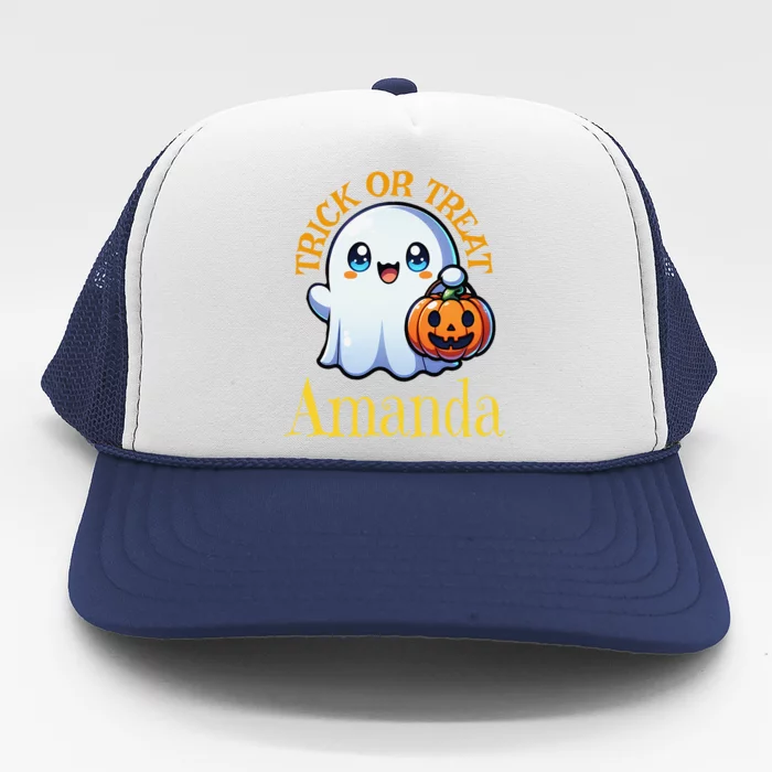 Amanda Personalized Name Cute Ghost Halloween Trucker Hat