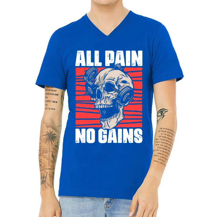 All Pain No Gains Fitness Gym Slogans For Bodybuilders Cute Gift V-Neck T-Shirt