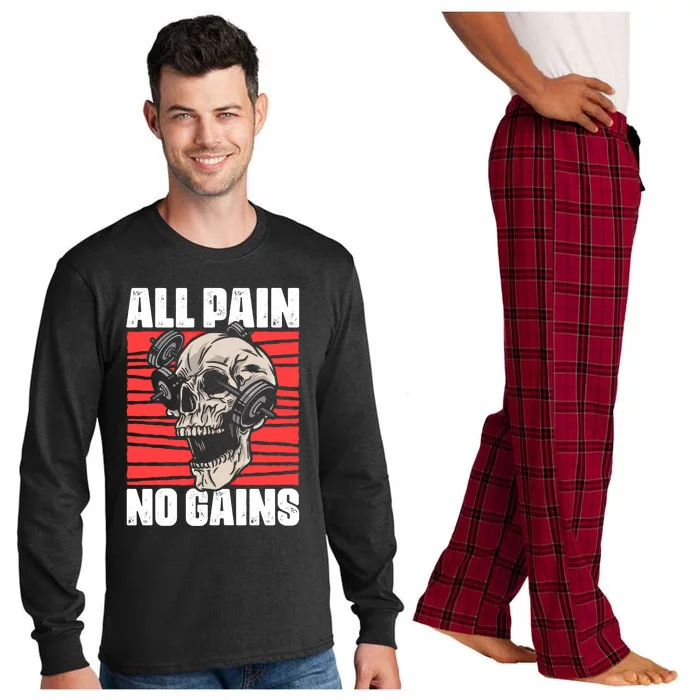 All Pain No Gains Fitness Gym Slogans For Bodybuilders Gift Long Sleeve Pajama Set