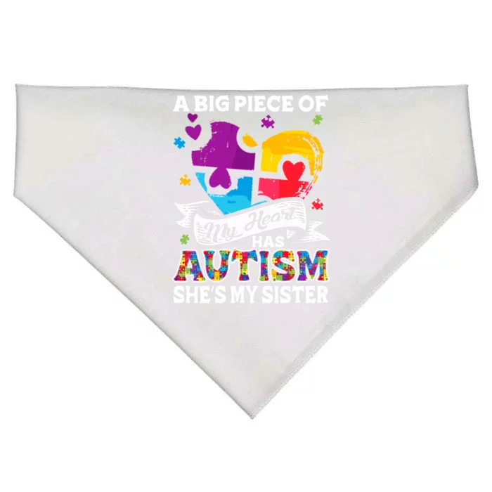 A Piece Of My Heart Has Autism My Sister Great Gift USA-Made Doggie Bandana