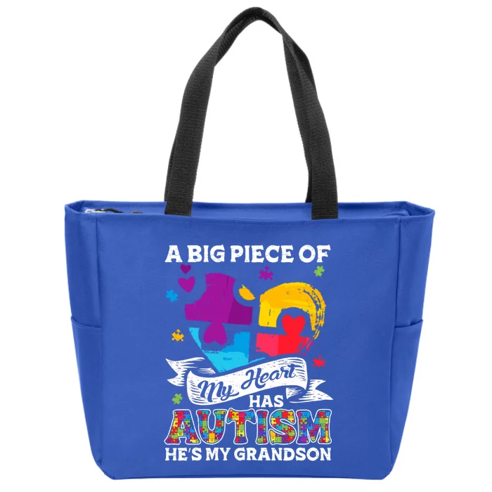 A Piece Of My Heart Has Autism My Grandson Gift Zip Tote Bag