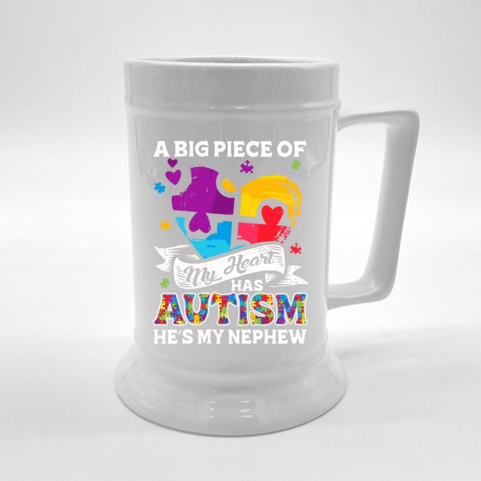 A Piece Of My Heart Has Autism My Nephew Gift Front & Back Beer Stein