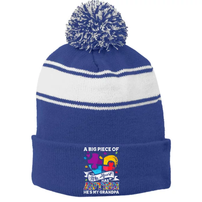 A Piece Of My Heart Has Autism My Grandpa Gift Stripe Pom Pom Beanie