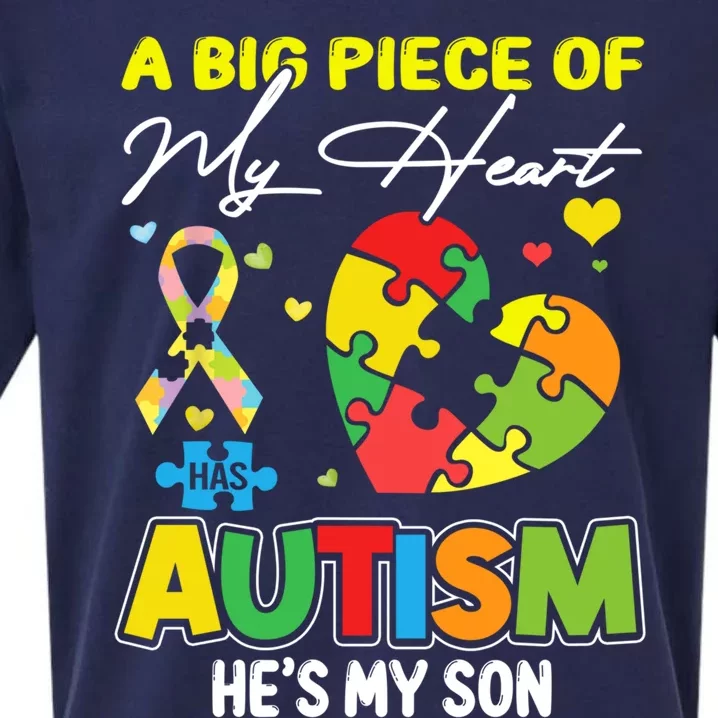 A Piece Of My Heart Has Autism My Son Funny Gift Sueded Cloud Jersey T-Shirt