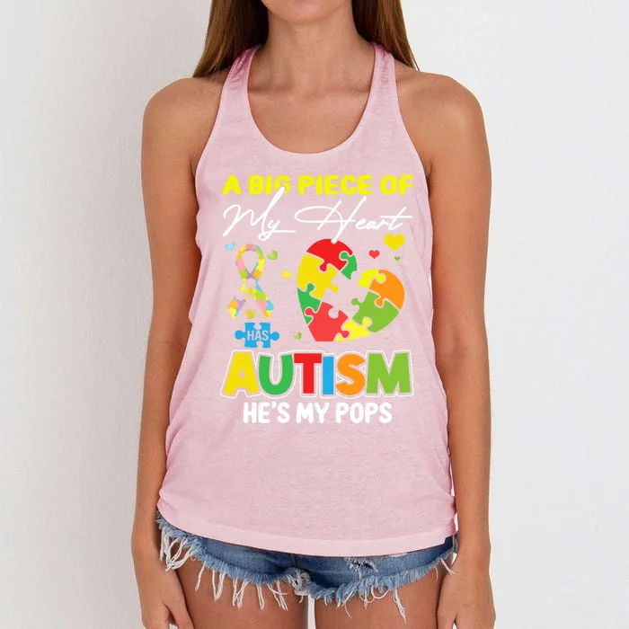 A Piece Of My Heart Has Autism My Pops Gift Women's Knotted Racerback Tank