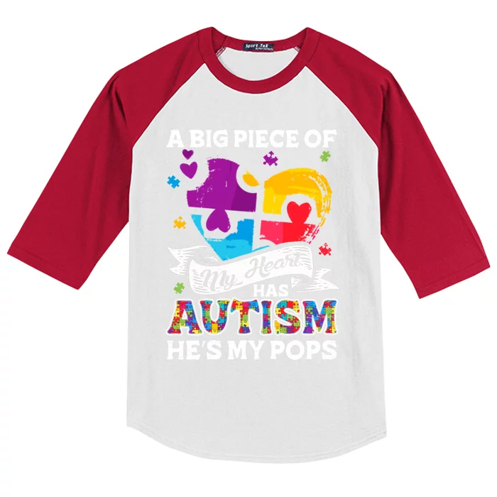 A Piece Of My Heart Has Autism My Pops Gift Kids Colorblock Raglan Jersey