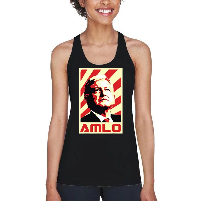 Amlo President Of Mexico Retro Propaganda Women's Racerback Tank