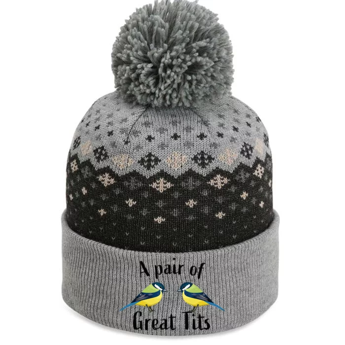 A Pair Of Great Tits Funny Bird Gift The Baniff Cuffed Pom Beanie