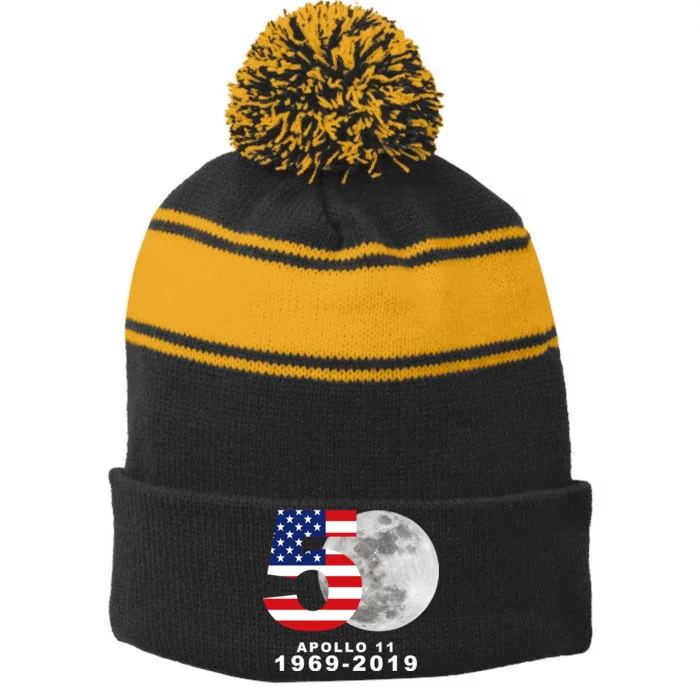 Apollo 11 50th Anniversary American Moon Landing Stripe Pom Pom Beanie