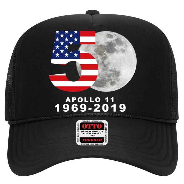 Apollo 11 50th Anniversary American Moon Landing High Crown Mesh Trucker Hat