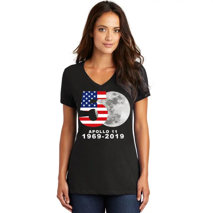 Apollo 11 50th Anniversary American Moon Landing Women's V-Neck T-Shirt