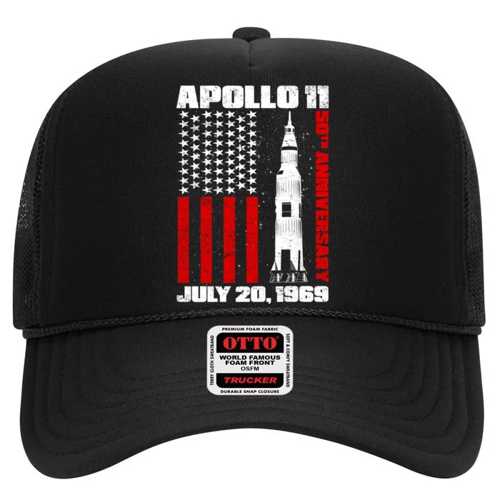 Apollo 11 50th Anniversary Flag High Crown Mesh Trucker Hat