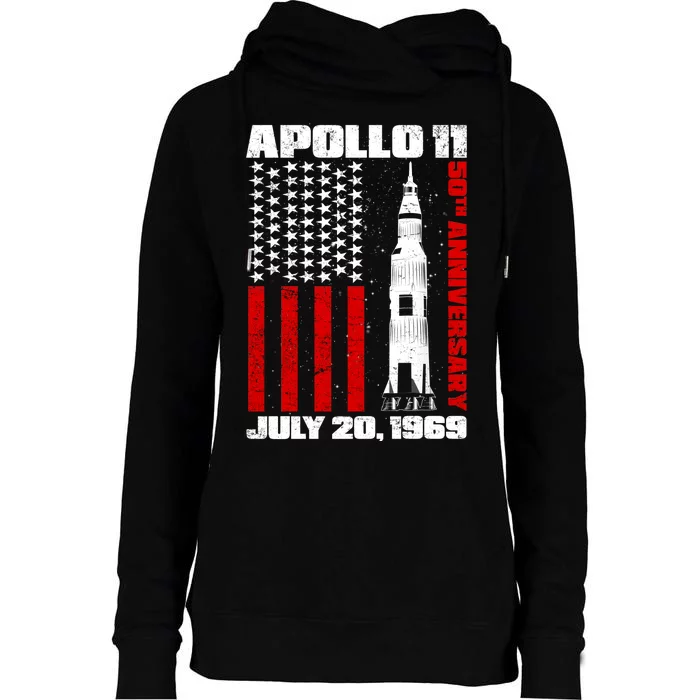 Apollo 11 50th Anniversary Flag Womens Funnel Neck Pullover Hood