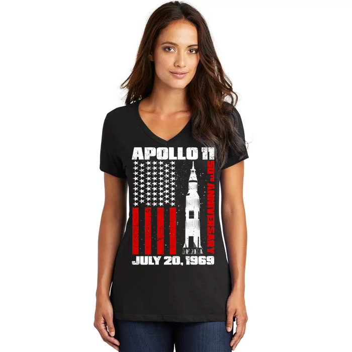 Apollo 11 50th Anniversary Flag Women's V-Neck T-Shirt